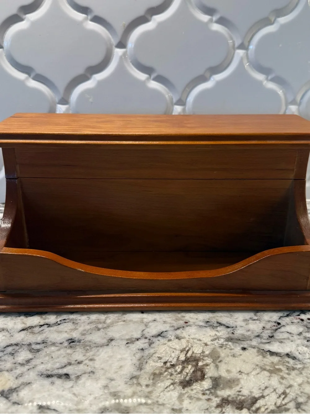 Vintage Wooden Desk Organizer Mail Sorter Letter Holder Hinged Lid Slanted Box